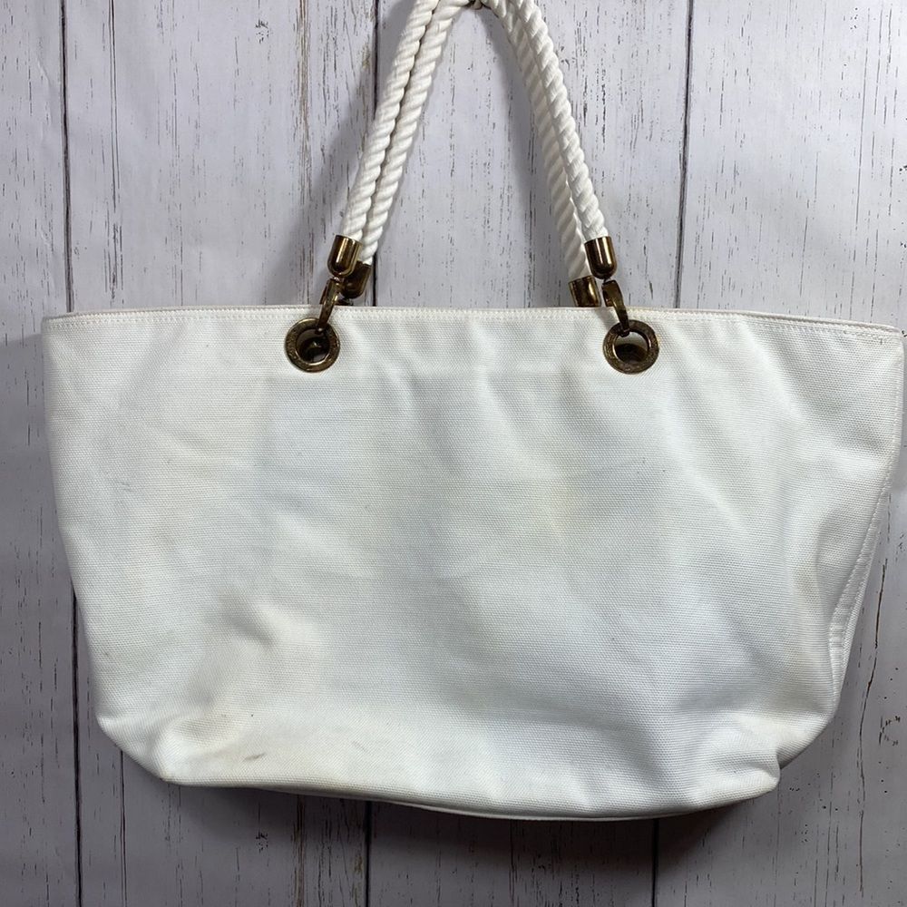 Lilly Pulitzer White Spa Blue Canvas Island Tote Beach Bag - Picture 16 of 16